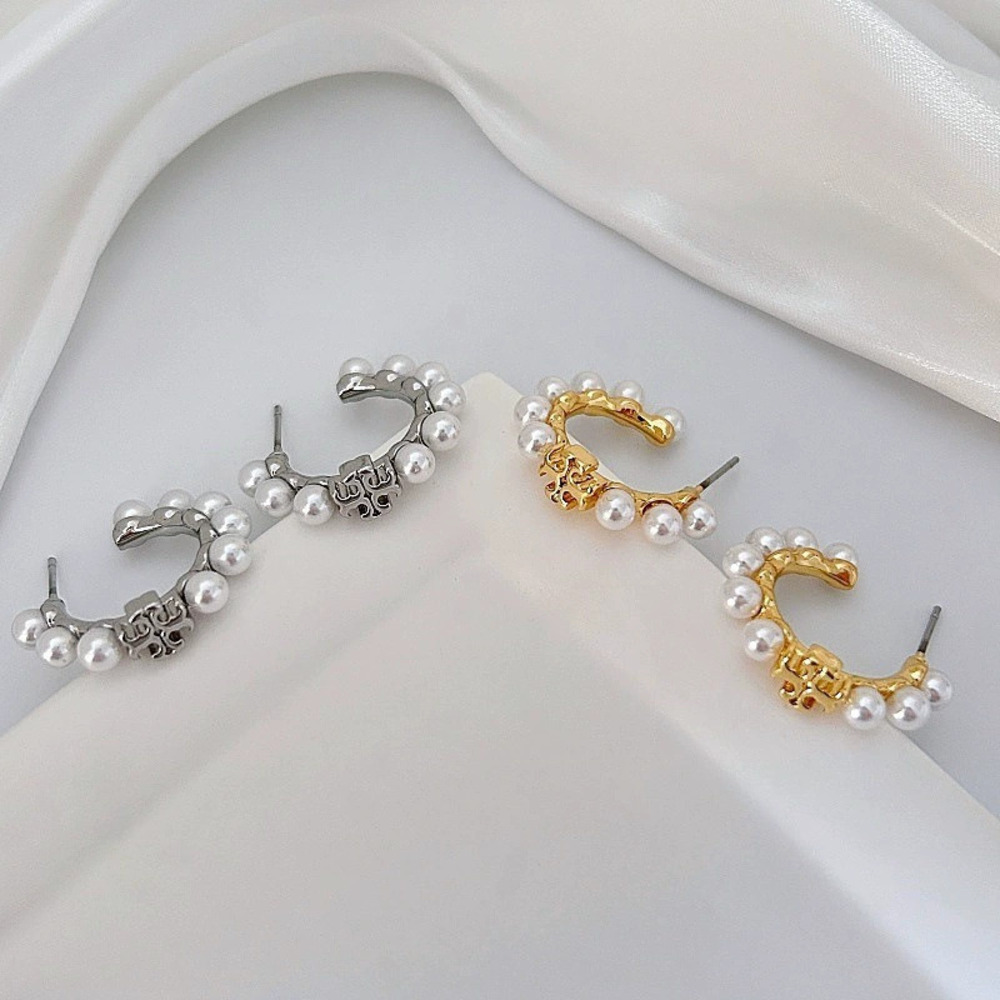 Tory Burch Pearl Gold Silver Letter Earrings